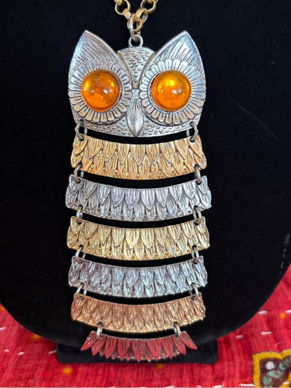 Vintage 1970s Articulated Owl Pendant necklace by Park Lane - Picture 5 of 13